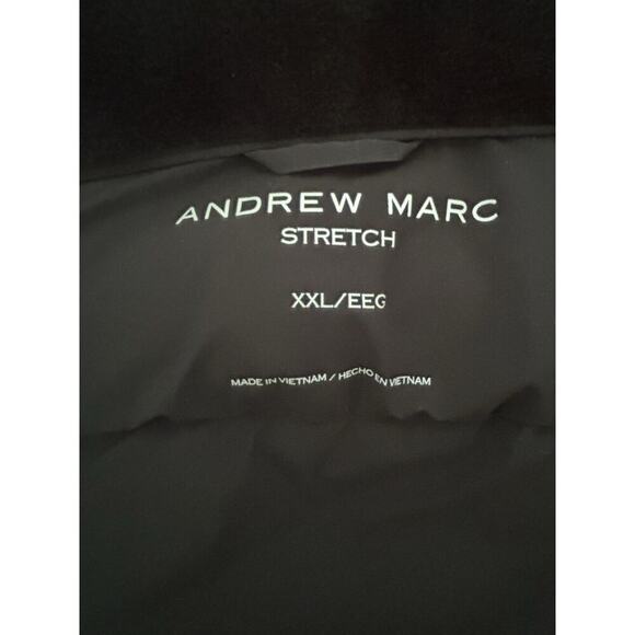 ANDREW MARC Sz XXL Black Puffer Jacket w/ Bib Faux Fur Collar Hood Stretch Sides - Picture 6 of 7